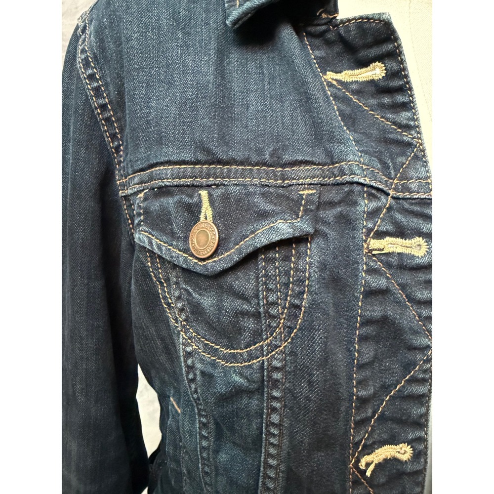 American Eagle Outfitters Womens Indigo Blue Denim Trucker Jacket Size Medium - Picture 4 of 9